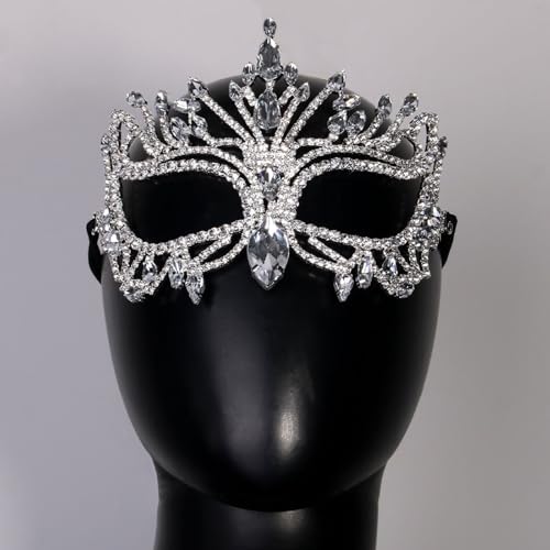 XSBODY Bling Rhinestone Masquerade Mask For Women Ball Costume Crystal Face Mask Carnival Jewelry