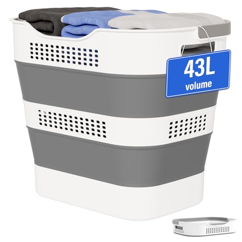 OOAMBB 43L(11.5Gallon) Collapsible Laundry Basket with Handles, Foldable Laundry Basket Plastc,Pop Up Tall Storage Contain...