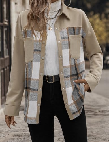 Women's Fashion Plaid Coat with Contrast Collar, Stylish and Versatile for Any Outfit.