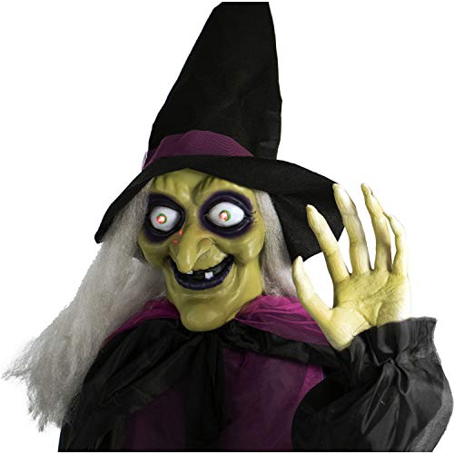 Haunted Hill Farm Life-Size Scary Talking 3 Witches with Cauldron Halloween Animatronic, Indoor or Covered Outdoor Poseable Halloween Decorations with Light up Eyes and Sound, Battery Operated