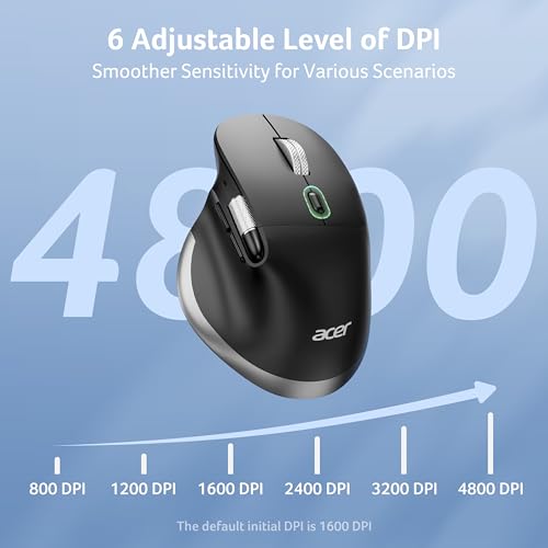 acer Ergonomic Mouse Wireless Rechargeable with Side Scroll (BT5.2+2.4GHz), Bluetooth Computer Mouse for Laptop, 6 Adjusta...