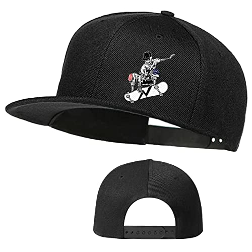 Snapback Hats for Men Flat Bill Brim Hats for Women Fitted Hat Skull Hats Cool Adults Baseball Cap Black Rock N Roll Caps