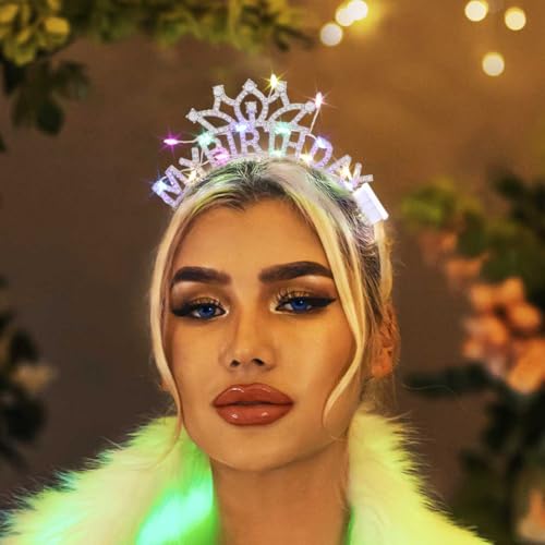 DRESBE Light Up Birthday Headband LED Rhinestone My Birthday Headbands Party Favors Hair Accessories for Women
