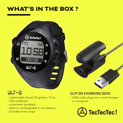 TecTecTec ULT-G Stylish, Lightweight and Multi-Functional Golf GPS Watch, Durable Wrist Band with LCD Display, Worldwide P...