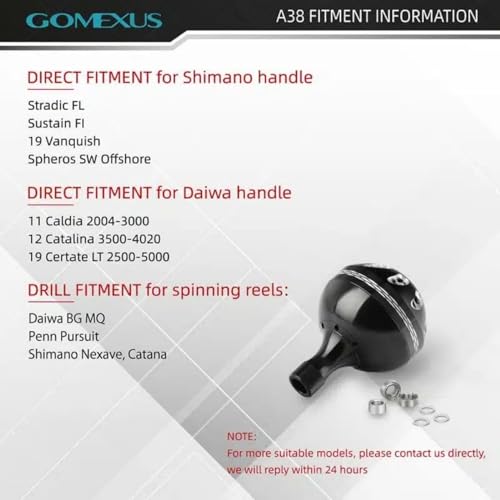 GOMEXUS Power Knob Compatible for Shimano Daiwa Penn Fishing Reel Handle Knob 38mm Metal with Shaft, Black Silver