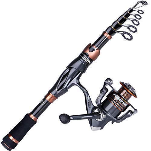 PLUSINNO Fishing Rod and Reel Combos, Bronze Warrior Toray IM6 Carbon Matrix Telescopic Fishing Rod Pole, 12 +1 Shielded B...