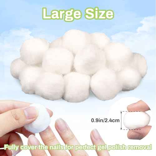 200pcs Natural Cotton Balls - Large Size Organic Cotton Ball for Nail Polish Remover Absorbent Soft Acetone Free Gel Nail Removal Bulk Cotton Rounds Face Cleansing Makeup Remover Nail Supplies