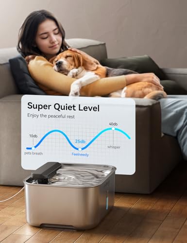 3.2Gal/12L Dog Water Fountain for Large Dogs, Ultra-Quiet Stainless Steel Dog Water Bowl Dispenser with Swirling Water Flo...