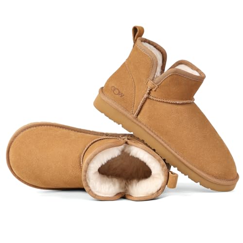 OOW Winter Ankle Genuine Suede Boots for Women Snow Slip On Comfort Short Booties Fall Warm Casual Fuzzy Shoes for Indoor...