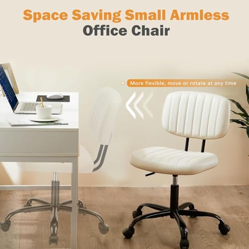 Sweetcrispy Small Office Desk Chair - Armless PU Leather with Comfy Lumbar Support, Height Adjustable Rolling Swivel Task ...