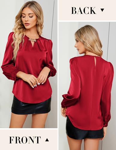 JASAMBAC Women's Satin Silk Blouses, Dressy Casual Long Sleeve Shirts, Trendy Business Work Tops Office Formal Spring Outfits