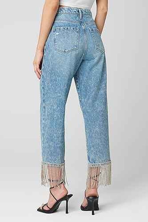 [BLANKNYC] Womens Baxter High Rise Denim Pant with Rhinestone Fringe Jeans, Heart and Soul, 26-27 US