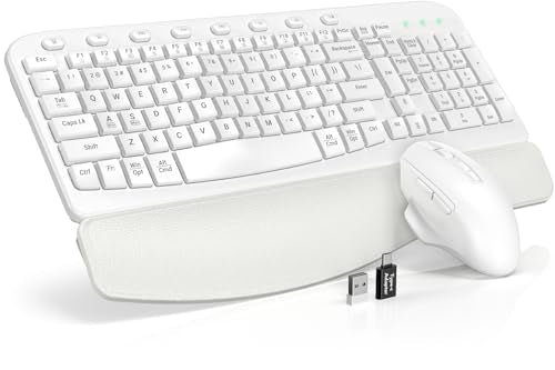 SABLUTE Wireless Keyboard and Mouse Combo, Ergonomic Wave Keys, Cushioned Plam Rest, Comfortable Silent Natural Typing, 2....