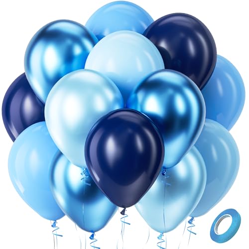 Bezente Blue Balloons Set,60pcs 12 inch Metallic Blue Pearl Blue Navy Blue Pastel Blue Latex Balloons Kit for Birthday,Bab...