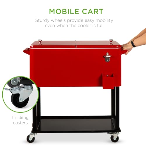 Best Choice Products 80-Quart Outdoor Steel Rolling Cooler Cart w/Ice Chest, Bottle Opener, Catch Tray, Drain Plug, Lockin...