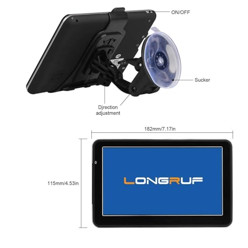 LONGRUF GPS Navigation for Car, Latest 2026 Map 7 inch Touch Screen Car GPS, Voice Turn Direction Guidance, Support Speed ...