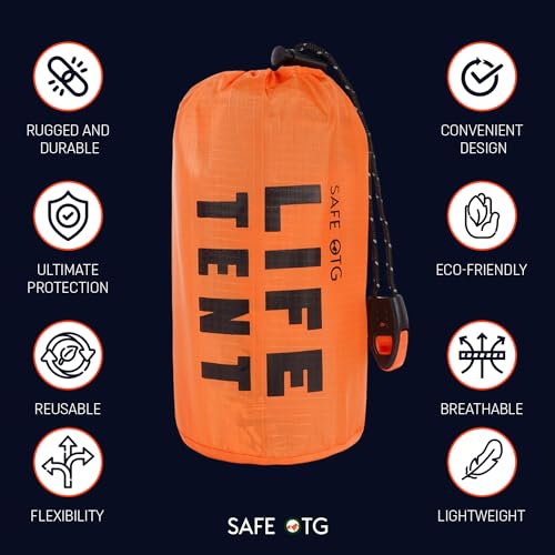 Emergency Survival Tent Life Shelter 2 Person Mylar Tube Tents Tarp with Whistle & Paracord Year-Round All Weather Protect...