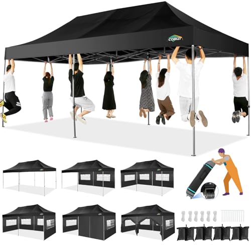 COBIZI 10x20 Heavy Duty Pop up Canopy Tent with 6 sidewalls Easy Up Commercial Outdoor Canopy Wedding Party Tents for Part...