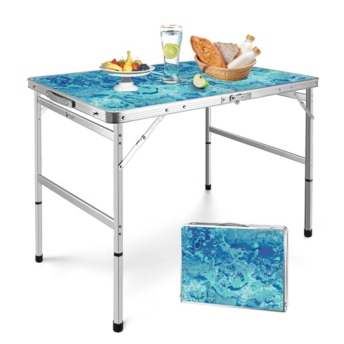 VILLEY Folding Camping Table 3FT, Adjustable Height Portable Aluminum Table with Handle, Lightweight Foldable Table for Ou...