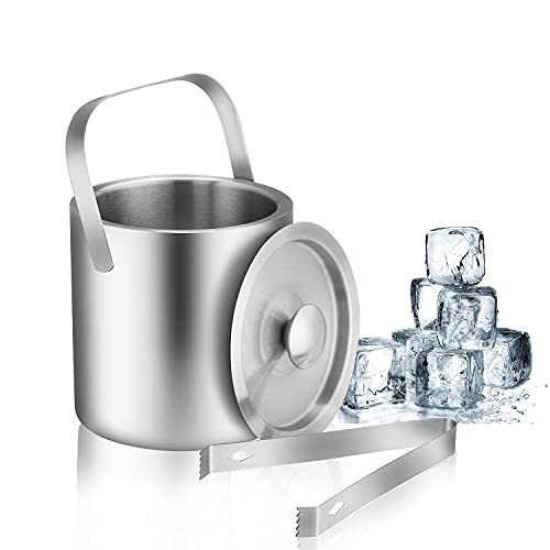 LUCKYGOOBO Mini Ice Bucket Portable Double Wall Ice Bucket with Tong,Stainless Steel Hotel Bucket/Champagne/Beverage Bucke...