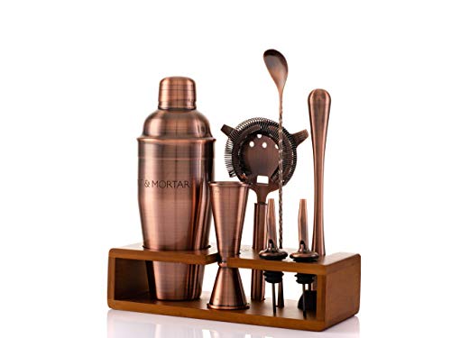 Mint & Mortar Cocktail Shaker Set, 7-Piece Bartender Kit with Stand, 24oz Martini Shaker Bottle Stainless Steel Bar Tools,...