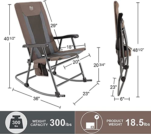 Timber Ridge Folding Rocking Chair for Adults, Padded High Back Outdoor Rocker with Hard Armrests, Heavy Duty Portable Fol...