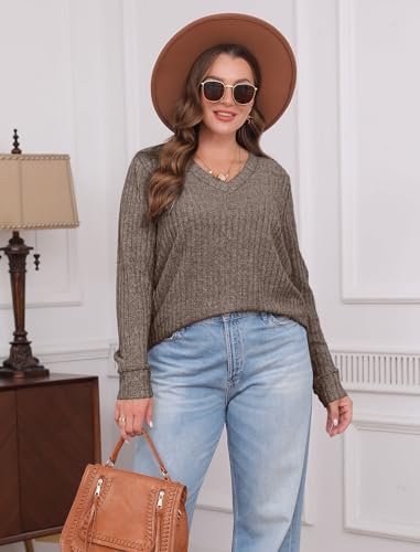 Sampeel V Neck Long Sleeve Shirts for Women Casual Fall Tops Lightweight Tunic Sweaters Fashion Clothes Loose Fit 2025