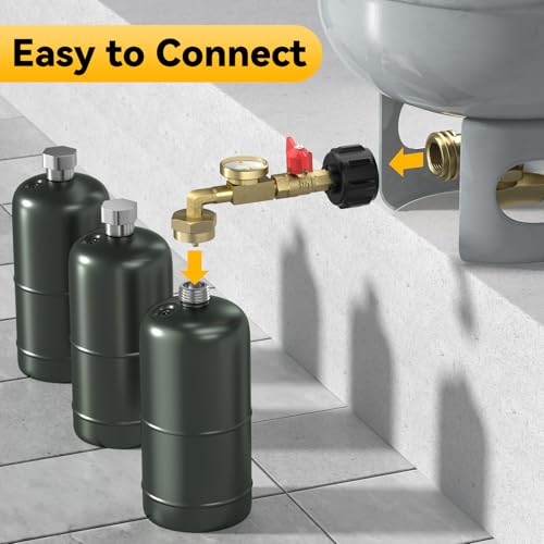 Rushare Upgraded Propane Refill Adapter for 1 lb. Tanks, with Valve and Gauge, Fill 1 lb Bottles from 20 lb Tank, 90-Degre...