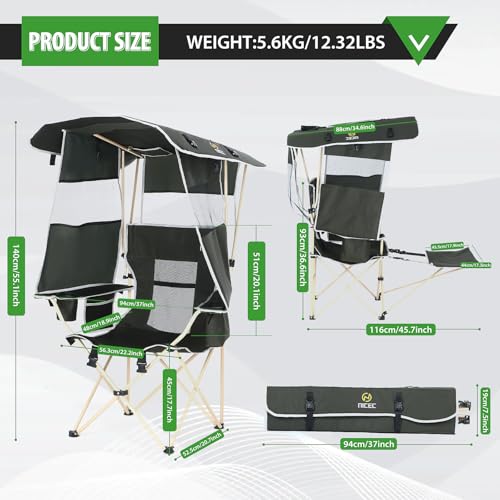Nice C Double Padded Camping Chair, with Cup Holder, Cooler Bag, Bottle Opener Chair with Canopy, Removable Footrest, Cool...
