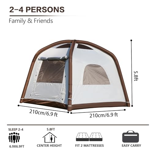 Inflatable Camping Tent, 2/4/6/8 Person Glamping Inflatable Tents for Camping, 2025 Update Zipper Door Easy Setup Blow Up ...