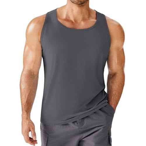 PINSPARK Beach Tank Tops for Men Summer Quick Dry Sleeveless Gym Workout Shirts Mens Athletic Running Tank Top UPF 50+