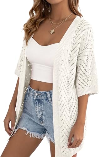 PRETTYGARDEN Women's Lightweight Summer Cardigans 2026 Short Sleeve Knit Crochet Coverups Spring Boho Beach Vacation Clothes