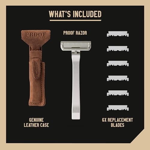 Proof Benchmark Single Blade Razor CNC Machined Aluminum Metal - Made in USA - Pivoting Head for a Smooth & Comfortable Shave - Easy Blade Replacement - Durable Design with Grooved Cap & Leather Case