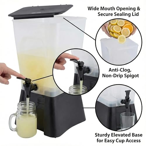 Beverage Dispenser 5 Gallon Drink Dispenser with Spigot, Juice Dispensers for Parties, Black Base