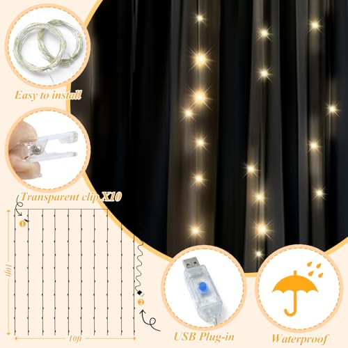 Ledido 10×8ft Black Tulle Backdrop Curtains with Lights String - 300LED Fairy Lights Sheer Curtain Backdrop for Wedding Ba...