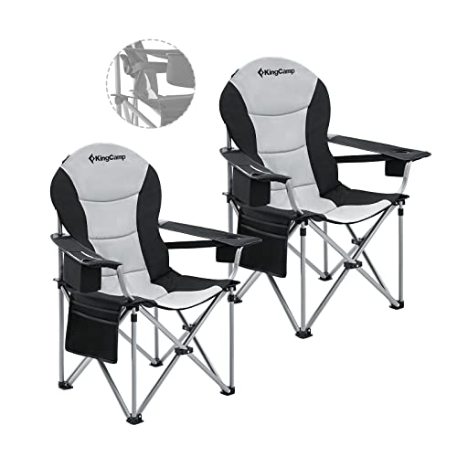 KingCamp Folding Portable Camping Chairs Oversized Padded Quad Arm Chair with Cooler Bag, Cup Holder and Side Pocket, Heav...