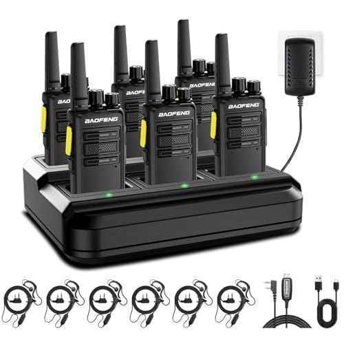 BAOFENG BD-V12B Radio 6 Pack Long Range Walkie Talkies for Adults, Portable FRS Two-Way Radios Rechargeable, with 6 Way Multi Gang Charger, Earpiece and Typc-C Charging for School,Camping,Gifts
