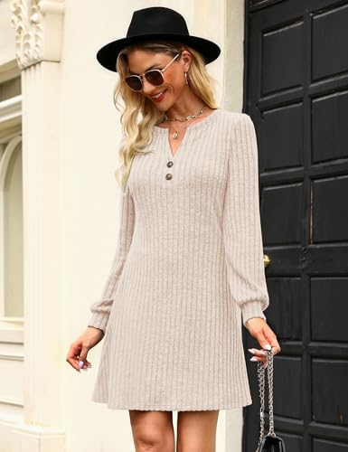 Annebouti Women's Fully Lined Pocketed Fall Winter Long Sleeve Mini Sweater Dress