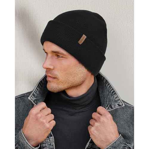 FURTALK Mens Beanie Fleece Lined Winter Hats Double Layered Stylish Knited Cuffed Plain Hat