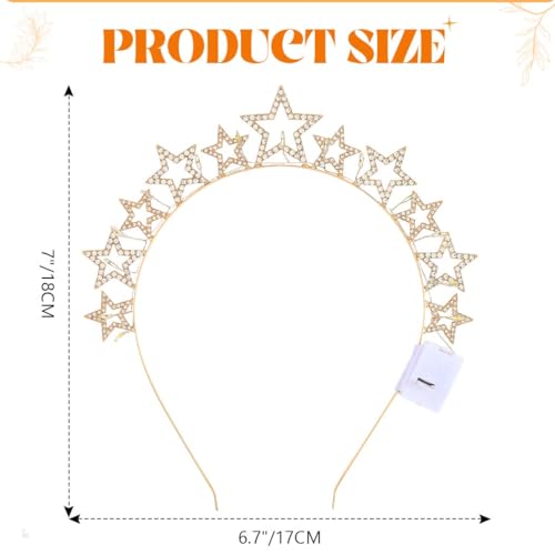 DRESBE Light Up Star Headband New Year Rhinestone LED Headbands NYE Glow Party Hair Accessories for Women (Gold)