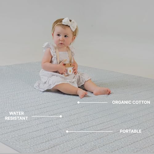 Toddlekind Premium Indoor/Outdoor Playmat & Picnic Blanket, Organic Quilted Cotton, Water-Resistant, Reversible Design, Sp...