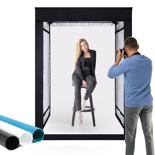 47"x78"x40" Large Photo Studio Light Box Photography, 8 Light LED Panels Dimmable Shooting Tent with 3 Color Backdrops Con...