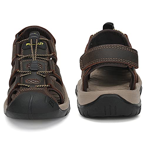 FLARUT Men's Sport Sandals Outdoor Hiking Sandals Closed Toe Leather Athletic Lightweight Trail Walking Casual Sandals Wat...