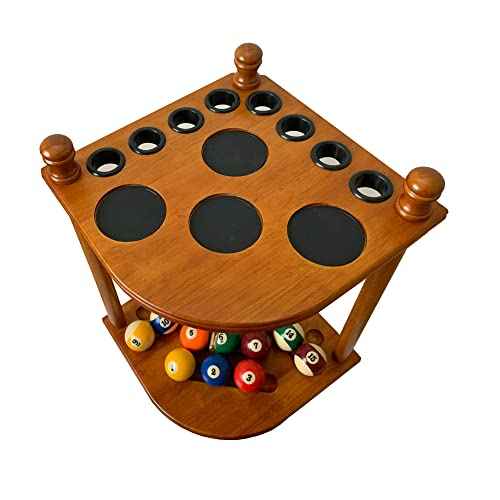 GACCO BILLIARDS Floor Pool Cue Rack Hold 8 Cue Sticks & Billiard Accessories. Corner Stand Pool Cue Holder Made of 100% Solid Hardwood. Provided Ball Rack Hook. CUE RACK ONLY (Classic Oak)