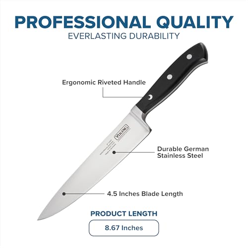 Viking Kitchen Steak Knife. 4.5 Inch Serrated German Stainless Steel, Razor Sharp, Ergonomic Handle, Black