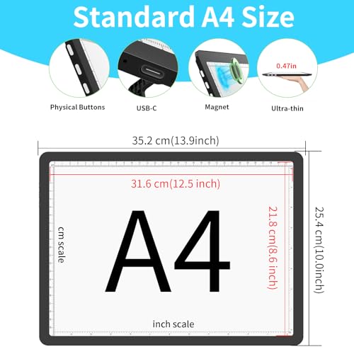 Phylosal Rechargeable A4 Light Pad with Built-in Stand & Bag, Magnetic Tracing Light Box for Drawing, Diamond Art Light Bo...