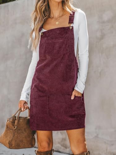 CUPSHE Women Corduroy Fall Dresses Front Bib Pocket Square Neck Wide Strap Casual Overall Mini Dress
