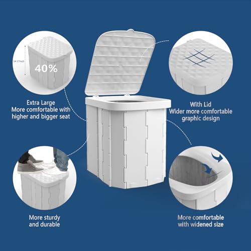 Portable Camping Toilet for Adults - Hapoon XL Portable Folding Toilet with Lid,Travel Portable Potty for Adults,Porta Pot...