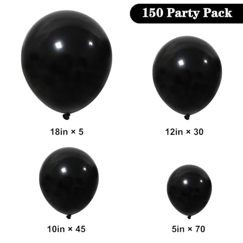 APLANET 150pcs Black Balloons Different Sizes 18 12 10 5 Inch, Latex Balloons for Black Themed Birthday Wedding Baby Showe...
