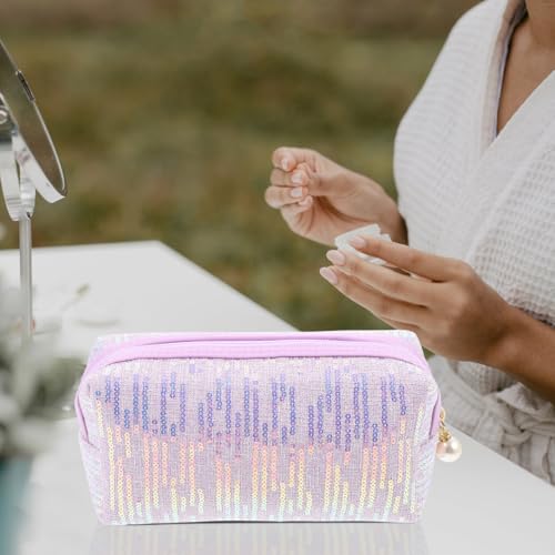 CALLARON Glitter Makeup Bag - 8inch Portable Cosmetic Bag for Women, Trendy Shimmery Evening Purse, Travel Makeup Pouch wi...